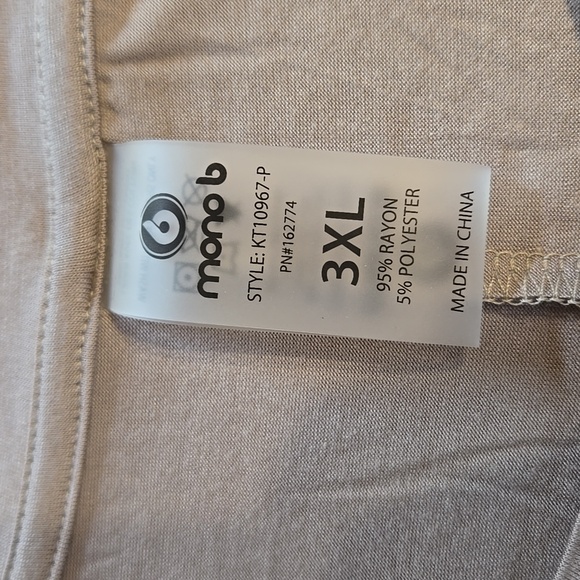 NWT!! Mono B Taupe Muscle Sleeve T-Shirt Size 3X Round Neck Stretch - Picture 8 of 8
